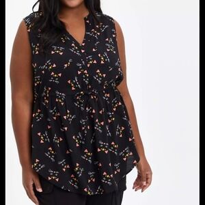 Torrid Black Cat Print Emma Babydoll Challis Tunic Top Womens‎ 2X Whimsigoth
